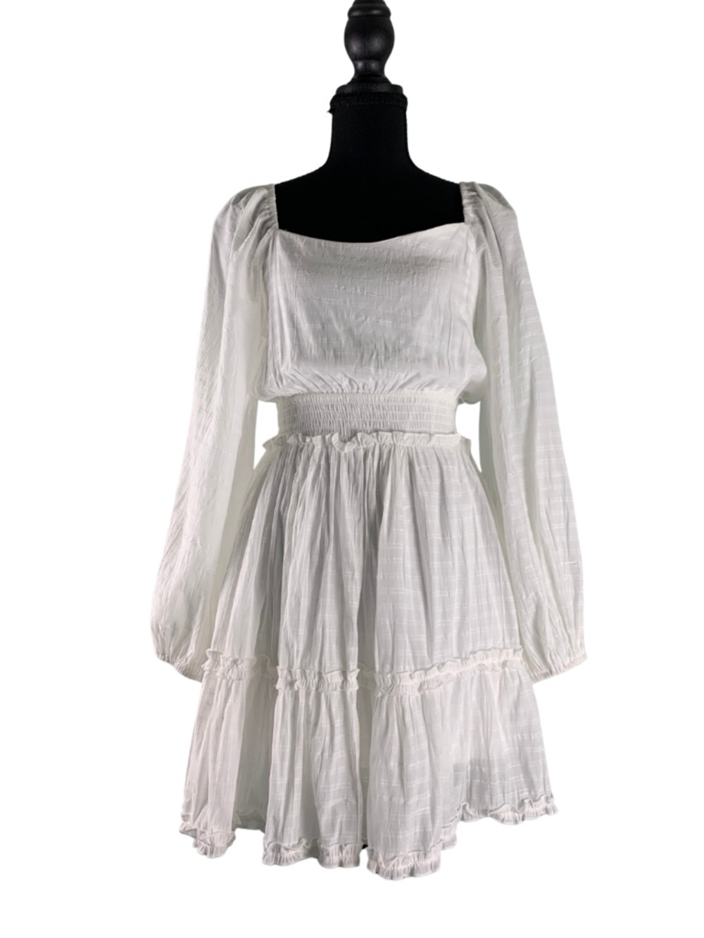 Peach Love California White Tiered Mini Dress Women's M Boho Cottagecore